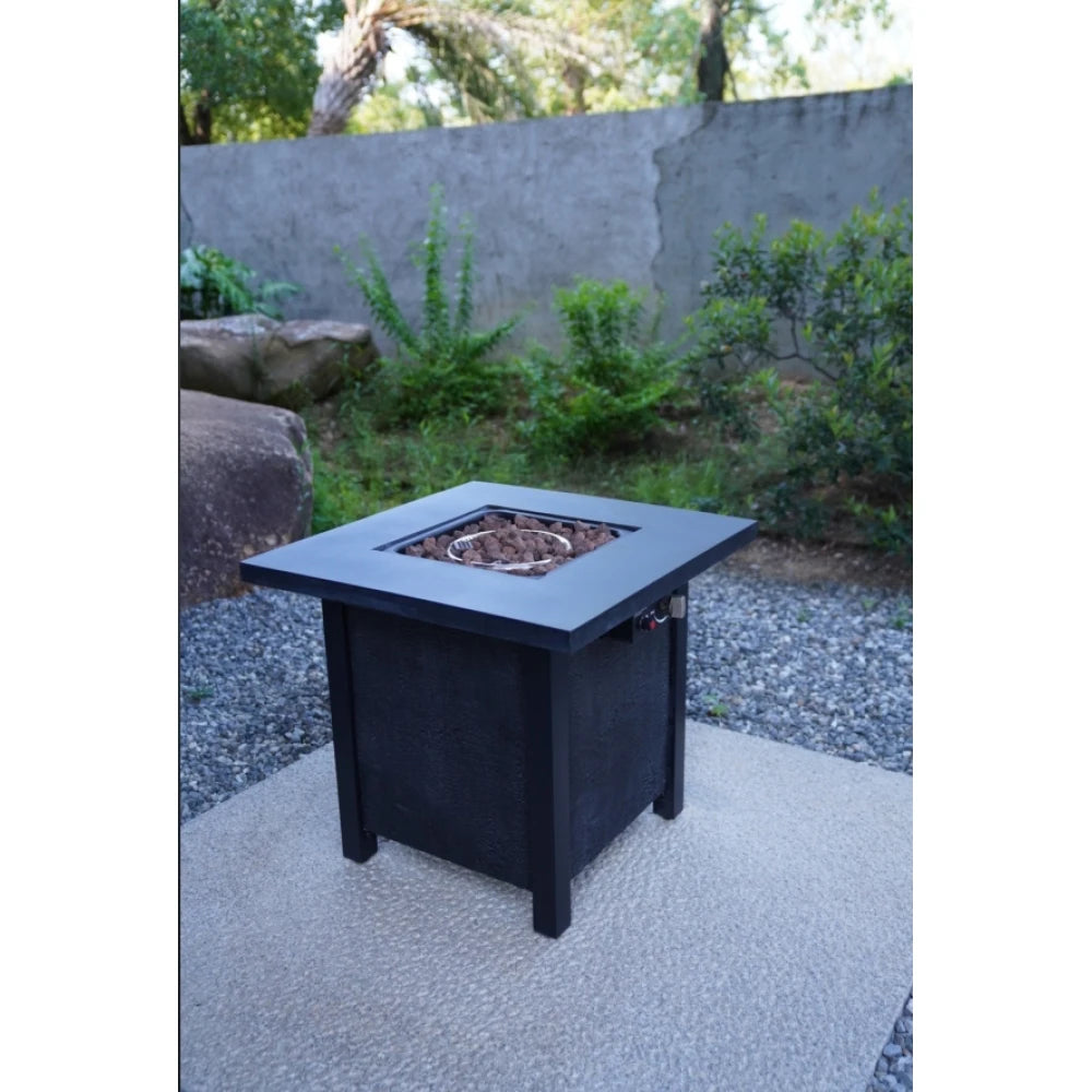 25"H Outdoor Patio Propane Fire Pit Table -50k BTU, High-temp Carving, Eco-material, Rattan Weave Grain Effect