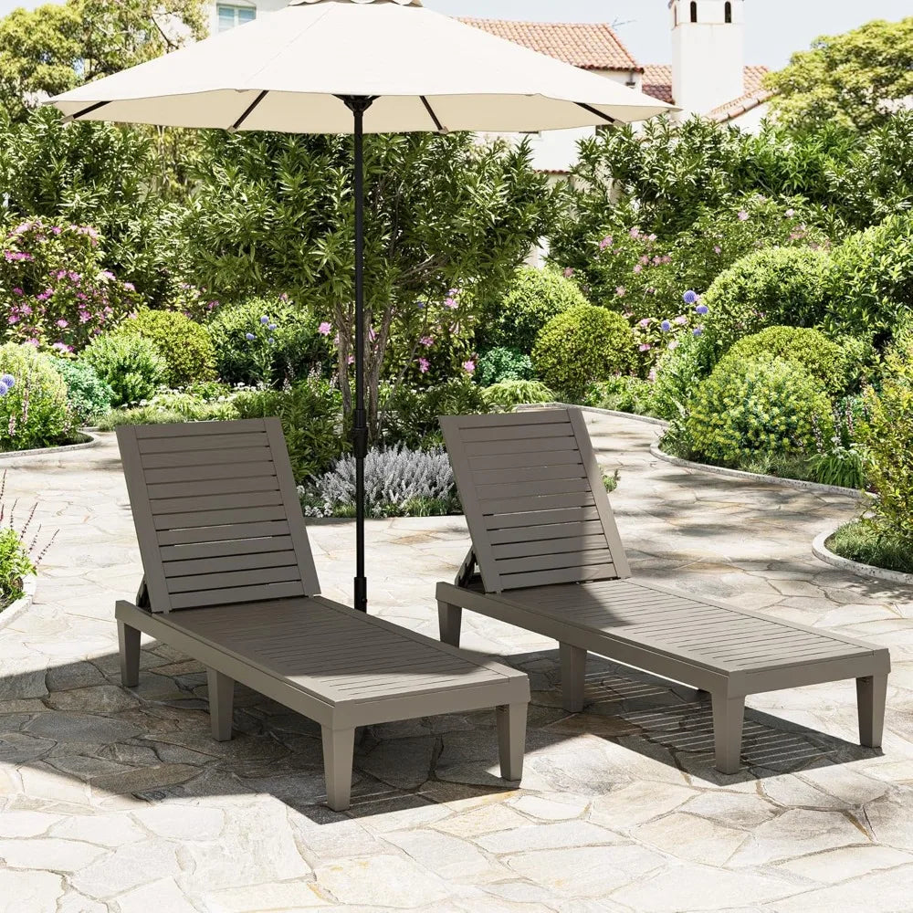 Chaise Lounge Set of 2, Lightweight Patio Chairs, Waterproof Sun Loungers Chair Outdoor, 5-Positions Adjustable Pool Lounge