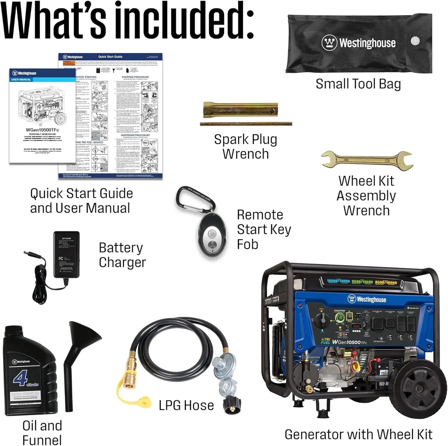 13500 Peak Watt Tri-Fuel Home Backup Portable Generator, Remote Electric Start, Transfer Switch Ready, Gas, Propane
