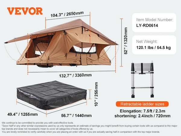 SucceBuy Rooftop Tent Hardshell Folding Tent with Telescopic Ladder Mattress PVC Cover Bag Waterproof Jeep SUV Van Pickup Truck