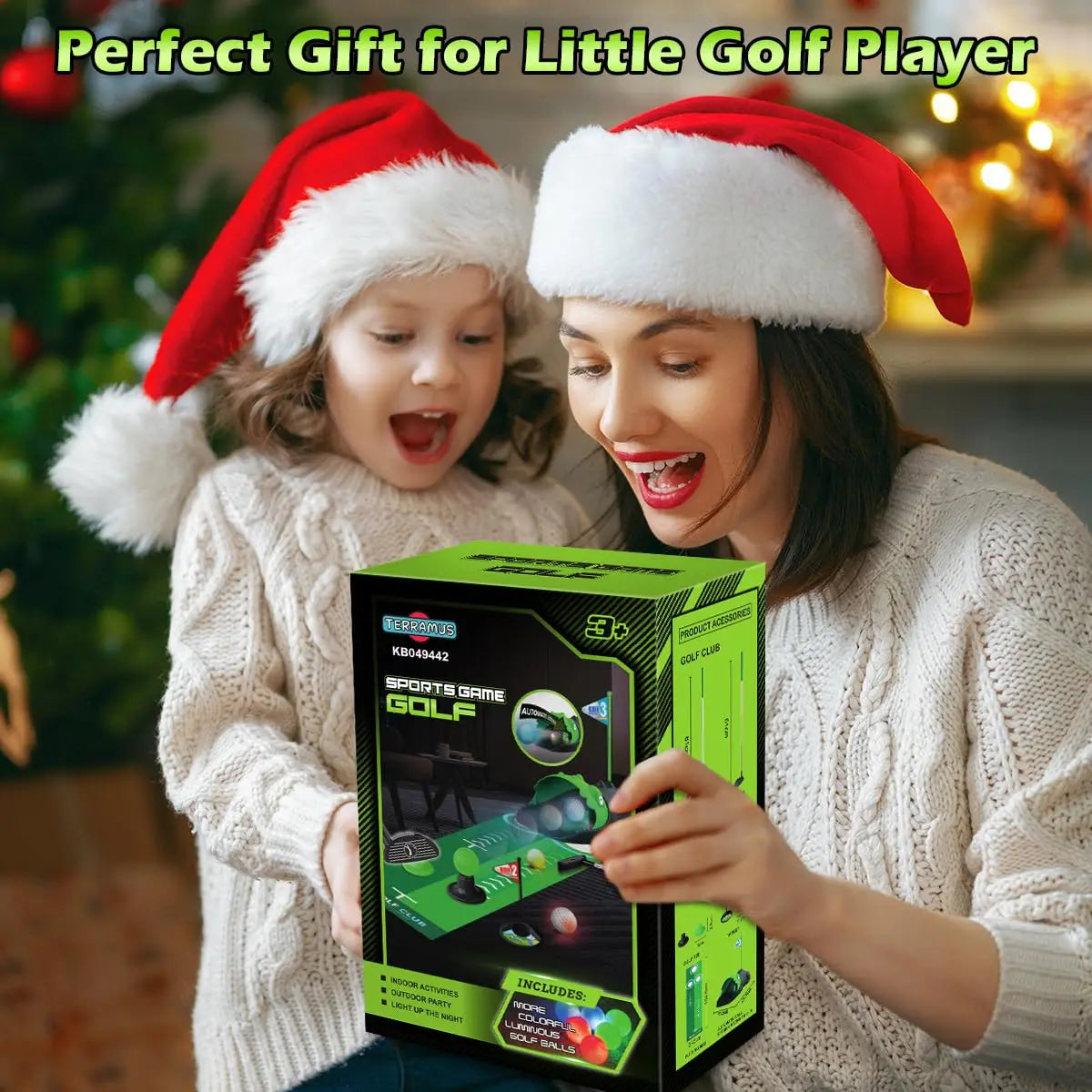 Kids Toy Golf Club Set with LED Automatic Ball Returner, Golf Putting Mat Toddler Mini Golf Game Sports Gift for 3+ Boys Girls