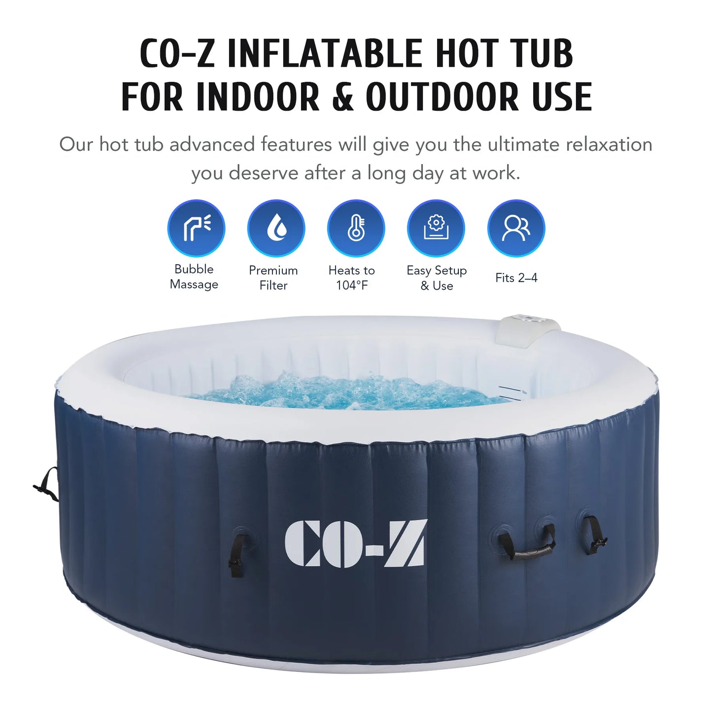 Outdoor Inflatable Hot Tub Spa w Heater&130 Massaging Jet 4 Person Round Whirlpool