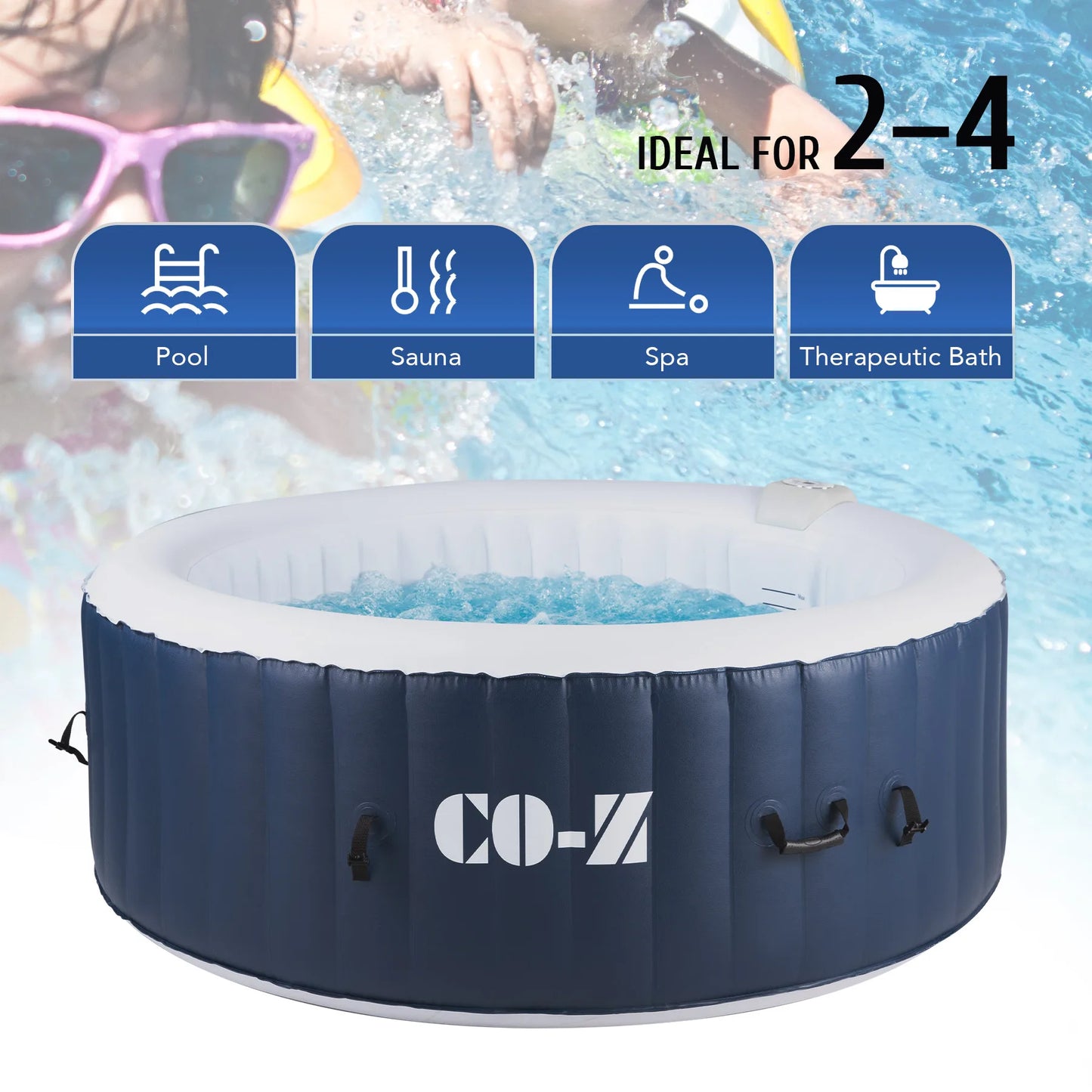 Outdoor Inflatable Hot Tub Spa w Heater&130 Massaging Jet 4 Person Round Whirlpool