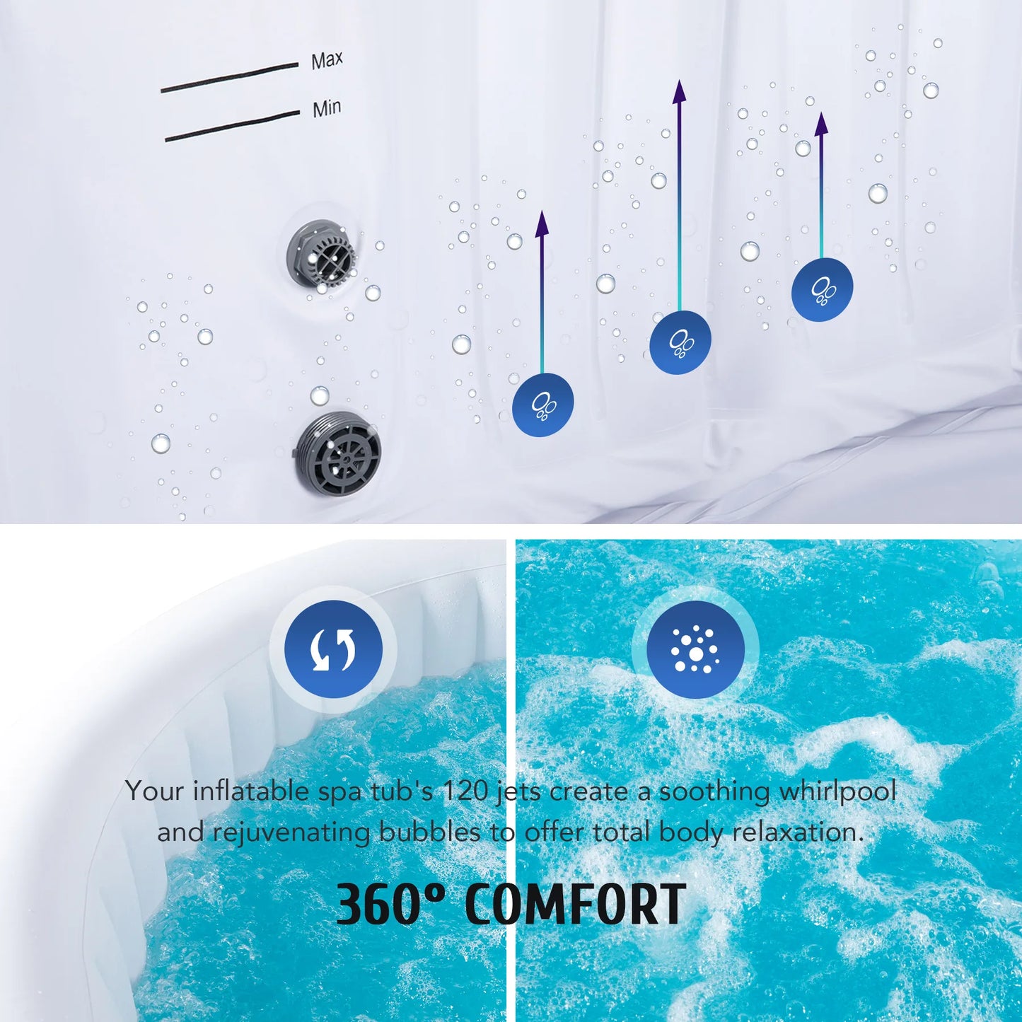 Outdoor Inflatable Hot Tub Spa w Heater&130 Massaging Jet 4 Person Round Whirlpool