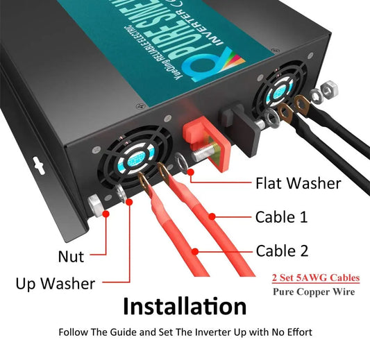 Pure Sine Wave Inverter 3000W Solar Panel Generator Power Supply Voltage Converter 12V/24V/48VDC to 100/110/120V/220V/230/240VAC