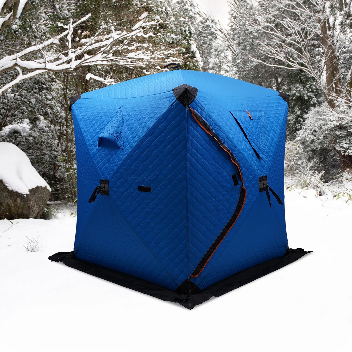 Portable Ice Fishing Shelter, 210D Oxford Fabric, Fiberglass Rods, D-Shaped Door, Double Windows for Ventilation