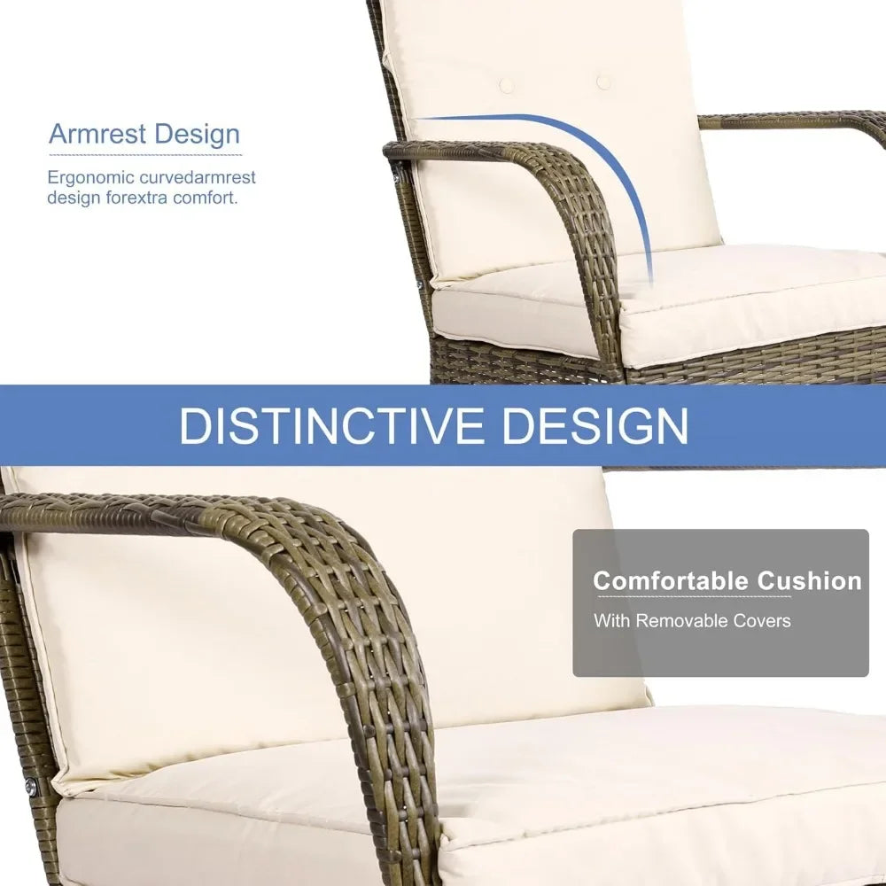 3 Pieces Patio Conversation Set, Outdoor Rocking Chair, Wicker Bistro Set, Outdoor Furniture with Porch Chairs and Coffee Table