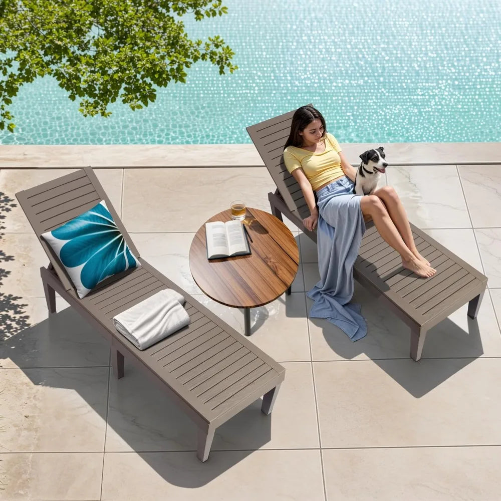 Chaise Lounge Set of 2, Lightweight Patio Chairs, Waterproof Sun Loungers Chair Outdoor, 5-Positions Adjustable Pool Lounge