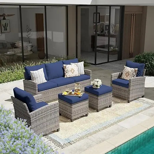 Patio Furniture Set, Modular Patio Set Wicker Outdoor Sectional Sofa Set PE Rattan Wicker Patio Conversation Set with T