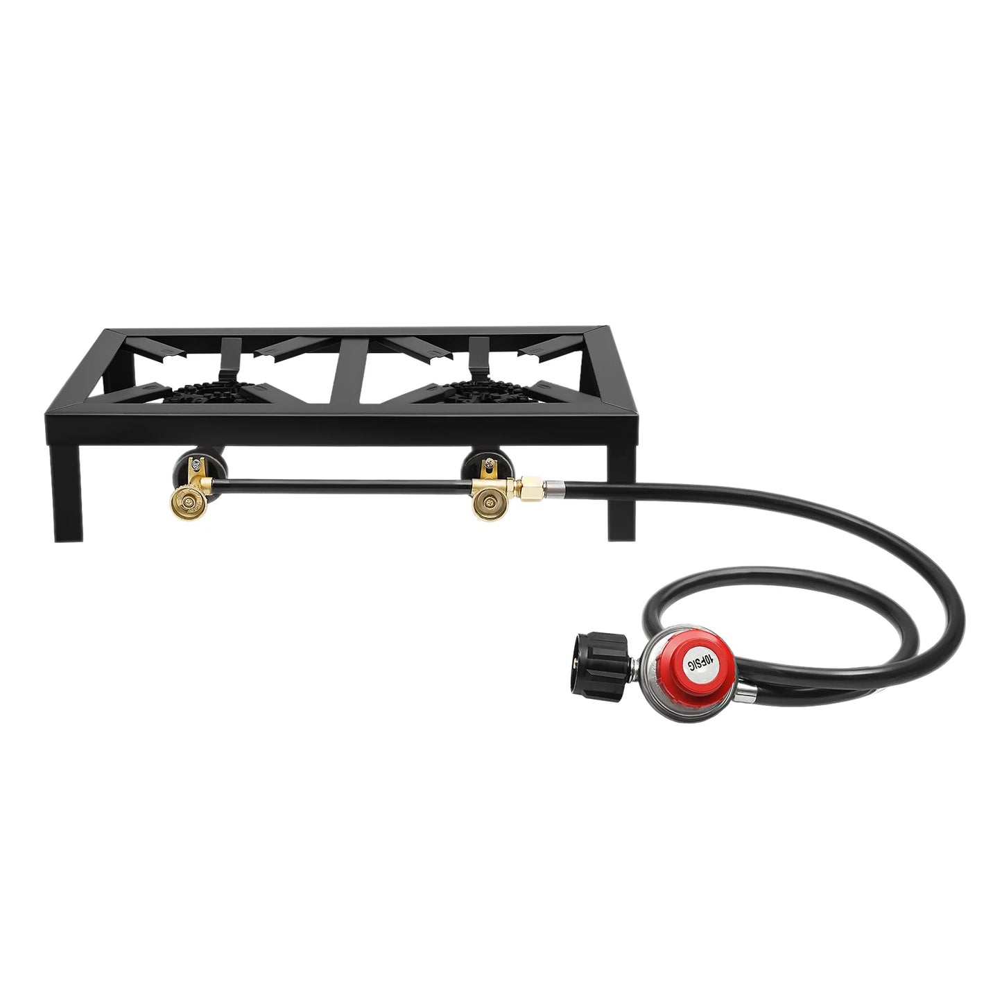 Portable Double Burner Outdoor Gas Stove Propane Cooker with Adjustable 0-10Psi Regulator Hose for Patio Camping, BBQ, Home