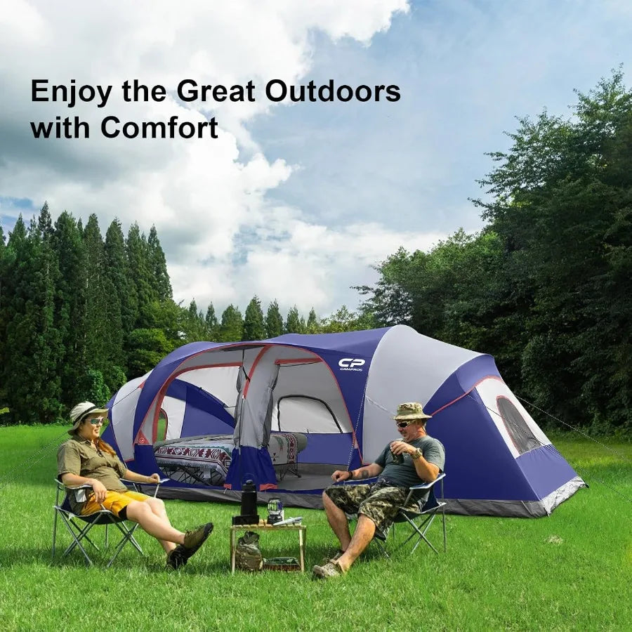 CAMPROS CP Tent 12Person Camping Tents with 3 Rooms Waterproof Windproof Design Top Rainfly for Enhanced Protection 6 Large Mes