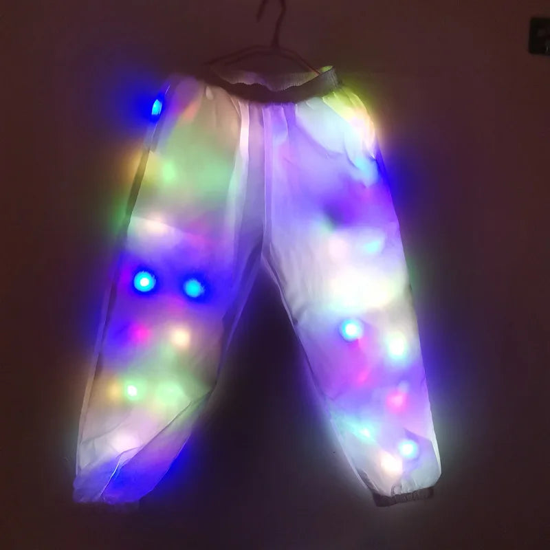 Glow Dancing Costume LED Jacket LED Pants Luminous Led Cosplay Clothes Boys Girls Children Halloween Costume Pocket with Zipper