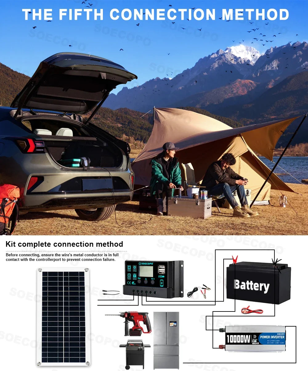 (U.S Stock)SOECOPO 10000W Solar System Complete Kit 12V To 110V 100A Controller 200W Panel Off-Grid Inverter System Home/Camping