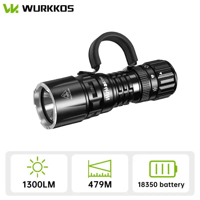 Wurkkos TD07 18350 Tactical Flashlight 1300LM 479M Long Throw IP68 Waterproof Dual Switch & Ring Handle for Police/Daily Use