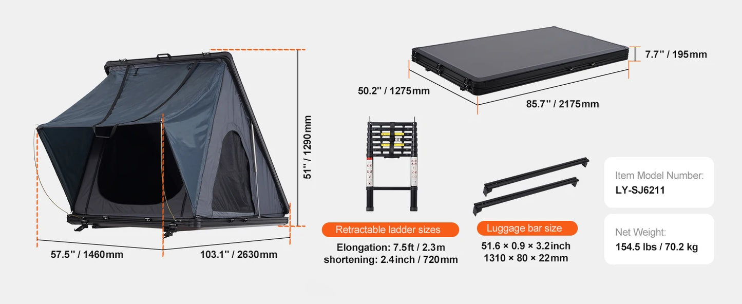 SucceBuy Rooftop Tent Hard Shell Naturnest Rooftop Tent Hardshell for 2-3 Person Waterproof Windproof for Jeep SUV Van Pickup