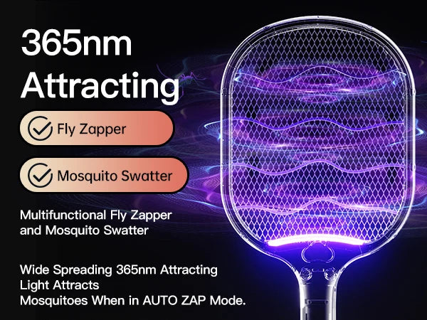 Electric Fly Swatter Racket 3500V buzzkick Bug Zapper Racket Dual Modes Mosquito Killer with Purple Mosquito Light Rechargeable