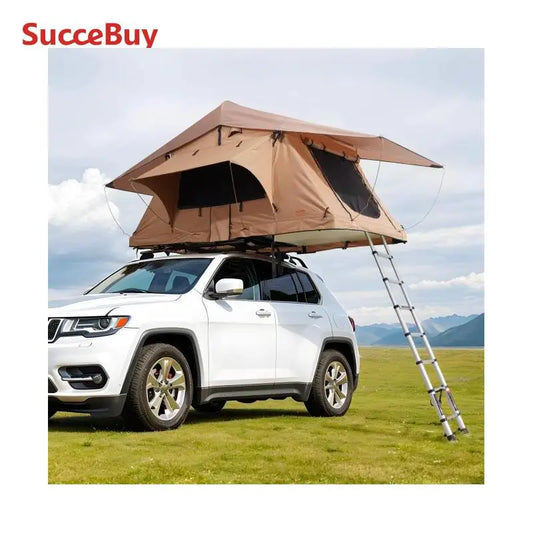 SucceBuy Rooftop Tent Hardshell Folding Tent with Telescopic Ladder Mattress PVC Cover Bag Waterproof Jeep SUV Van Pickup Truck