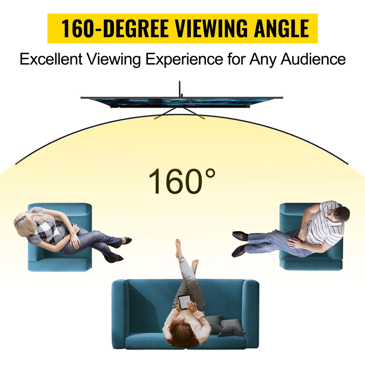 SucceBuy 100 Inch Tripod Projector Screen with Stand 16:9 4K HD Portable Projection Home Cinema for Indoor & Outdoor Projection