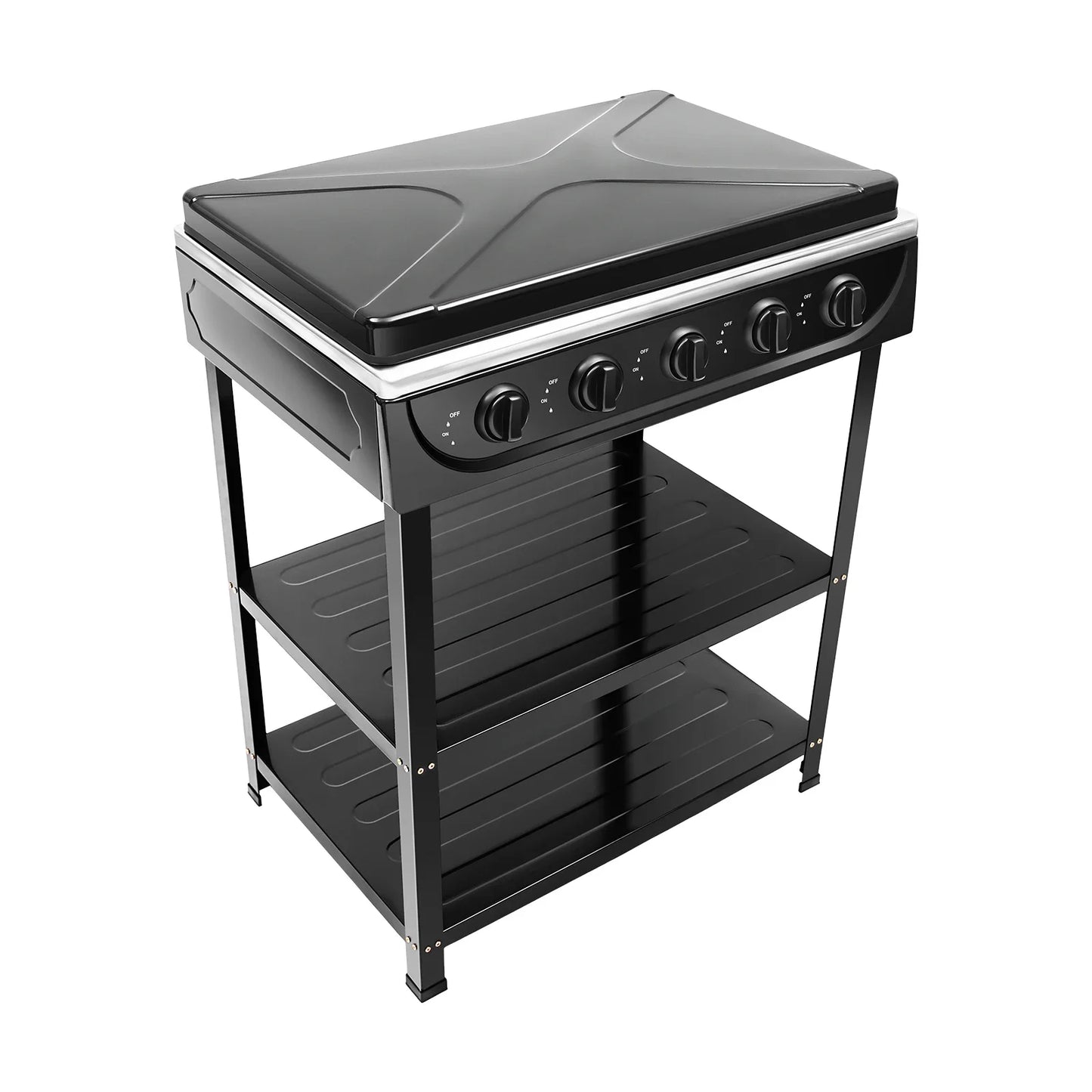 4/5 Burners Independent Control Natural Gas Stove Removable Propane Gas Stove with Cover for Outdoor Camping Travel Black/White