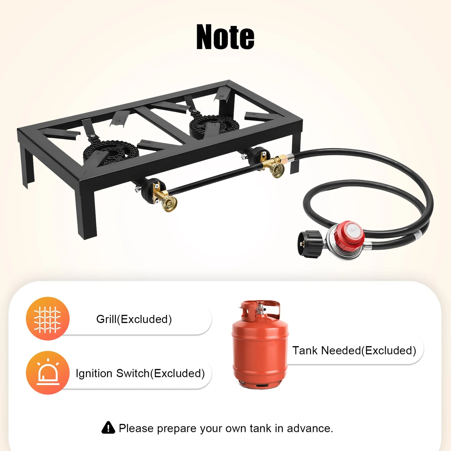 Portable Double Burner Outdoor Gas Stove Propane Cooker with Adjustable 0-10Psi Regulator Hose for Patio Camping, BBQ, Home
