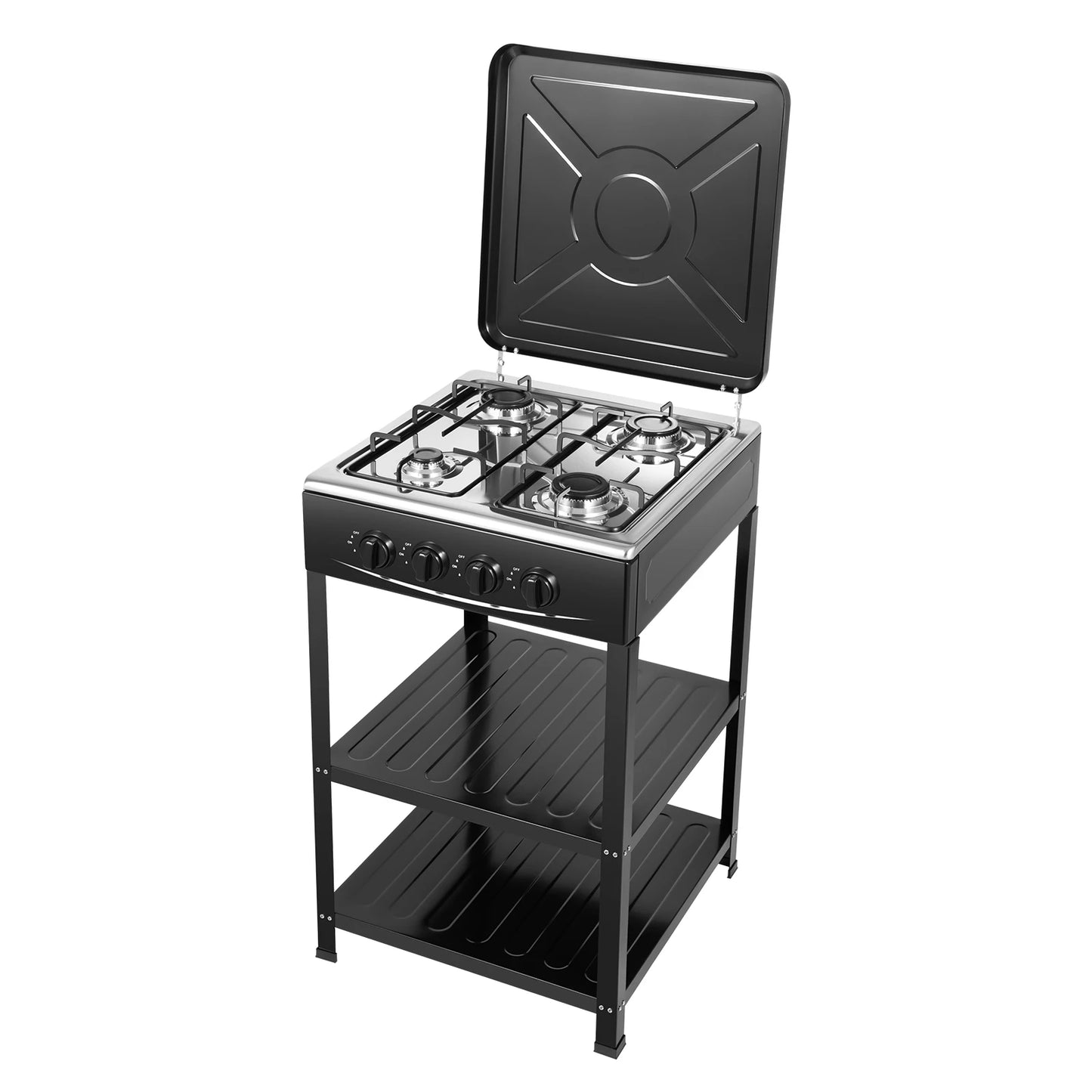 4/5 Burners Independent Control Natural Gas Stove Removable Propane Gas Stove with Cover for Outdoor Camping Travel Black/White