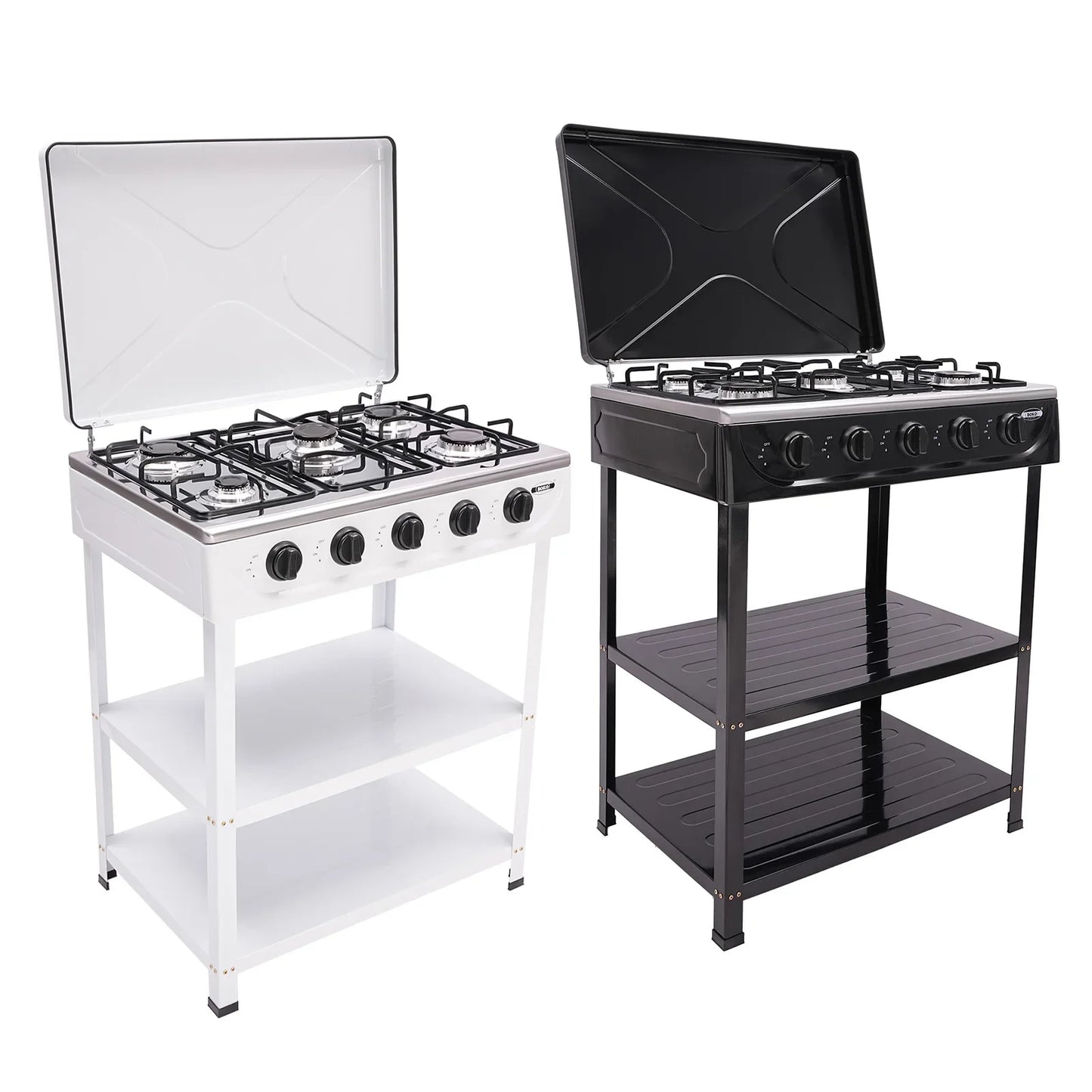 4/5 Burners Independent Control Natural Gas Stove Removable Propane Gas Stove with Cover for Outdoor Camping Travel Black/White