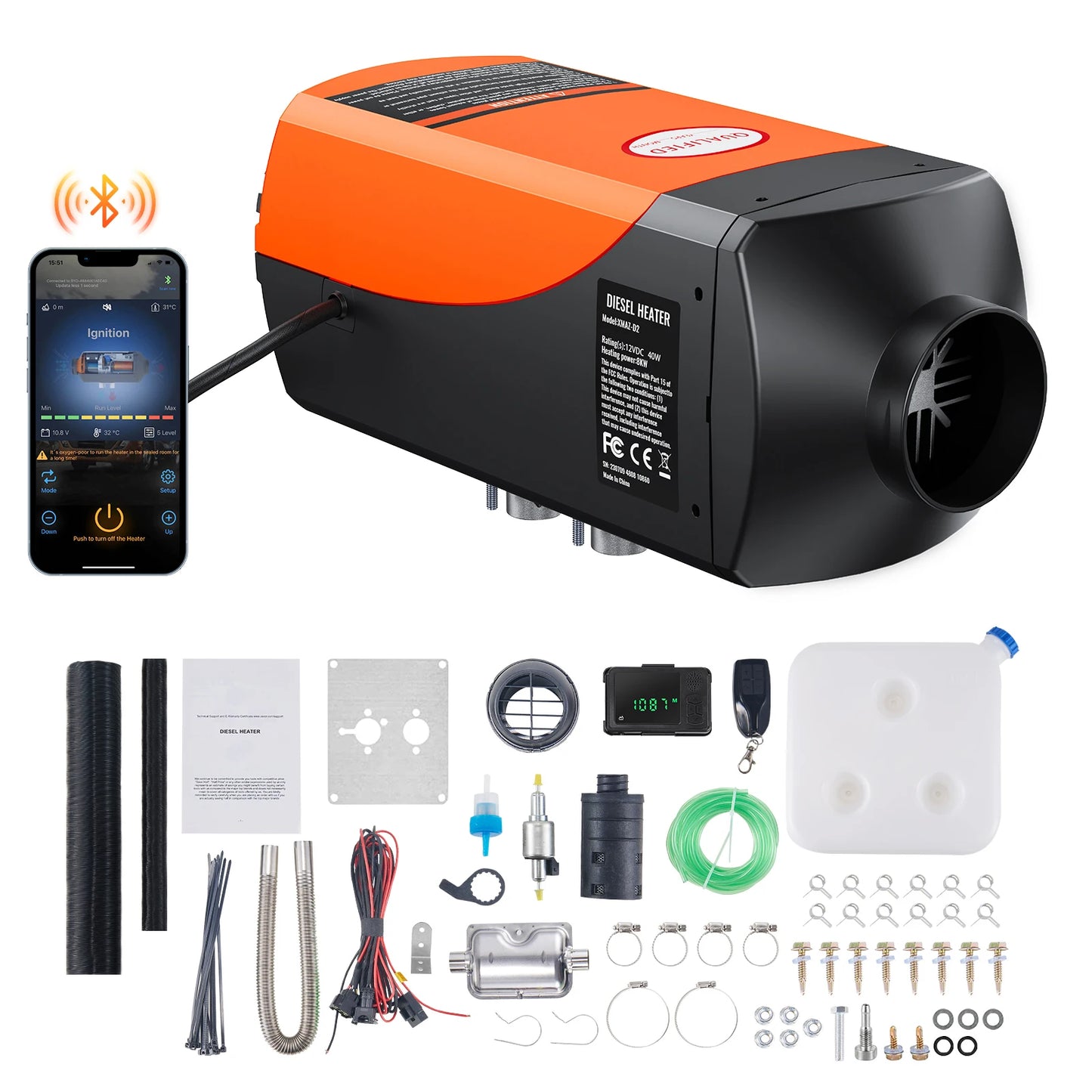 SucceBuy 8KW Diesel Air Heater Bluetooth All-on-one Diesel Heater with LCD Portable Parking Heater for Trailer Camper Van Boat