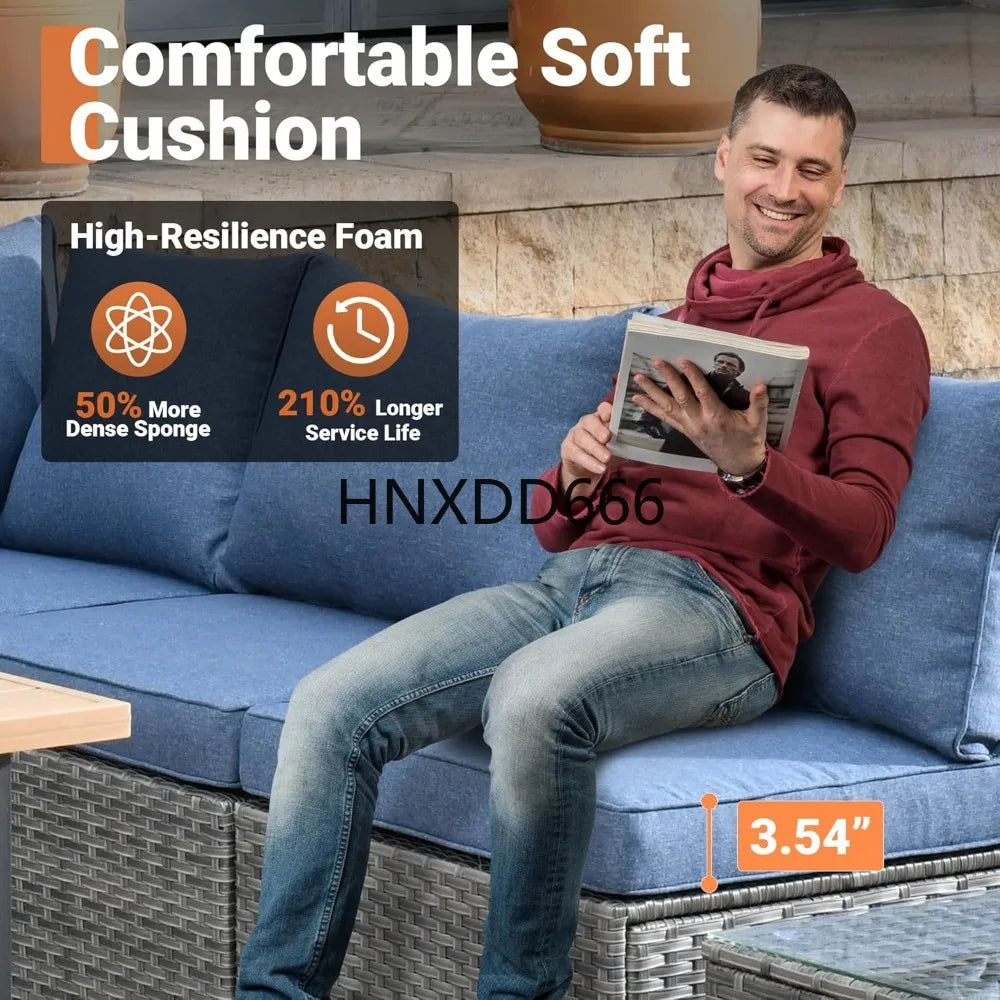 Outdoor 7 Piece Set with Coffee Table,Sectional Patio Furniture Set with All-Weather Wicker Sofa,Modern Outside Couch