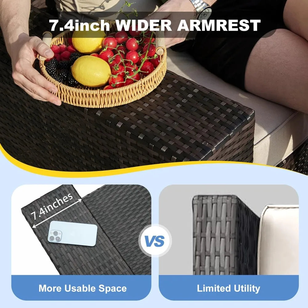 5 Pieces Outdoor Patio Furniture Set, Wicker Conversation Sets with Tea Table, Rattan Patio Sofa with Thick Cushions for Garden,