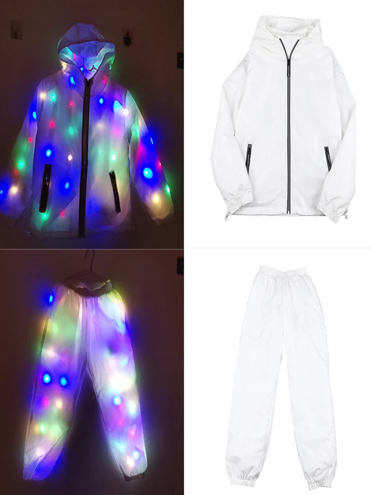 Glow Dancing Costume LED Jacket LED Pants Luminous Led Cosplay Clothes Boys Girls Children Halloween Costume Pocket with Zipper