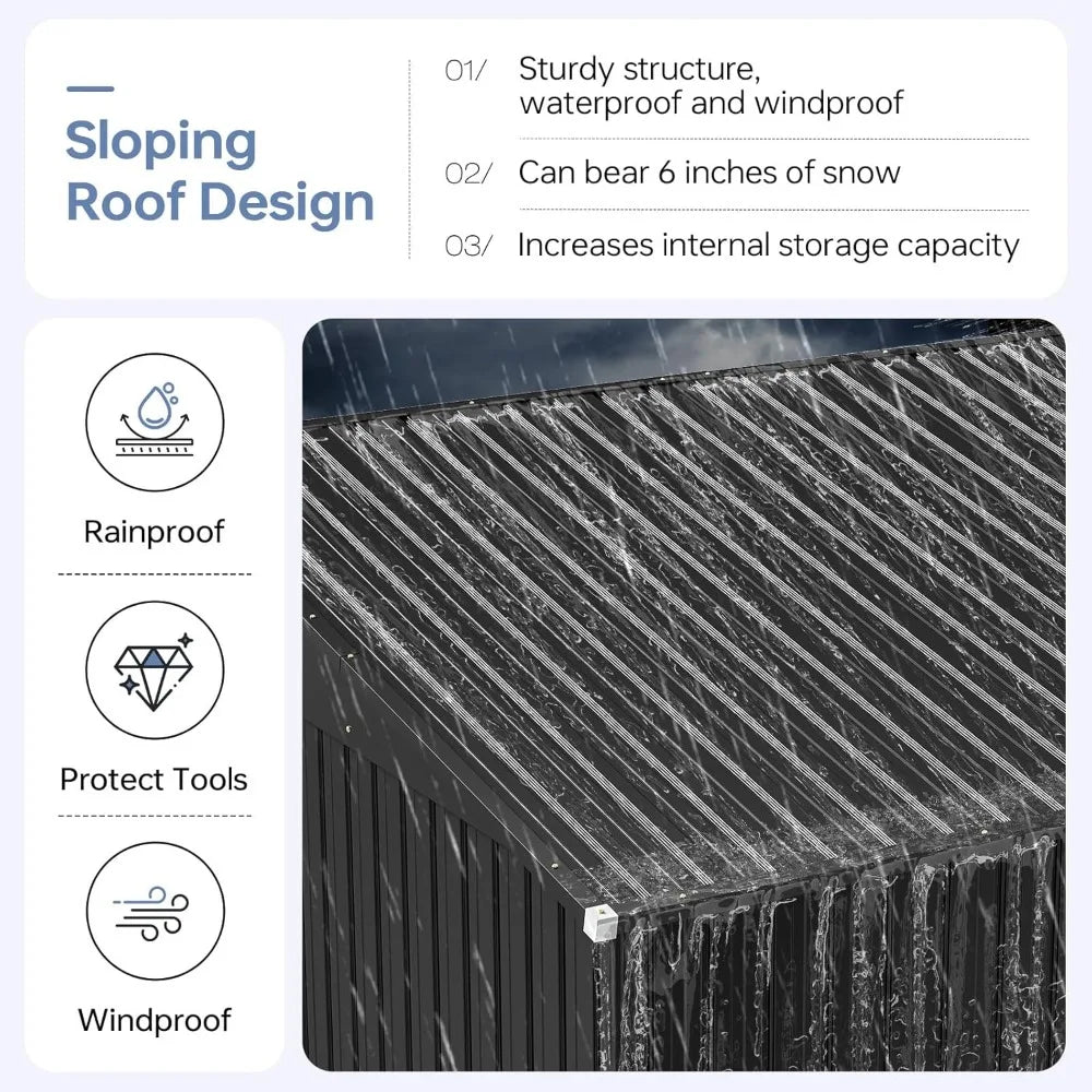 6x4 FT Outdoor Storage Shed, Metal Garden Tool Shed with Sloping Roof & Lockable Door for Patio Lawn Backyard (Black)