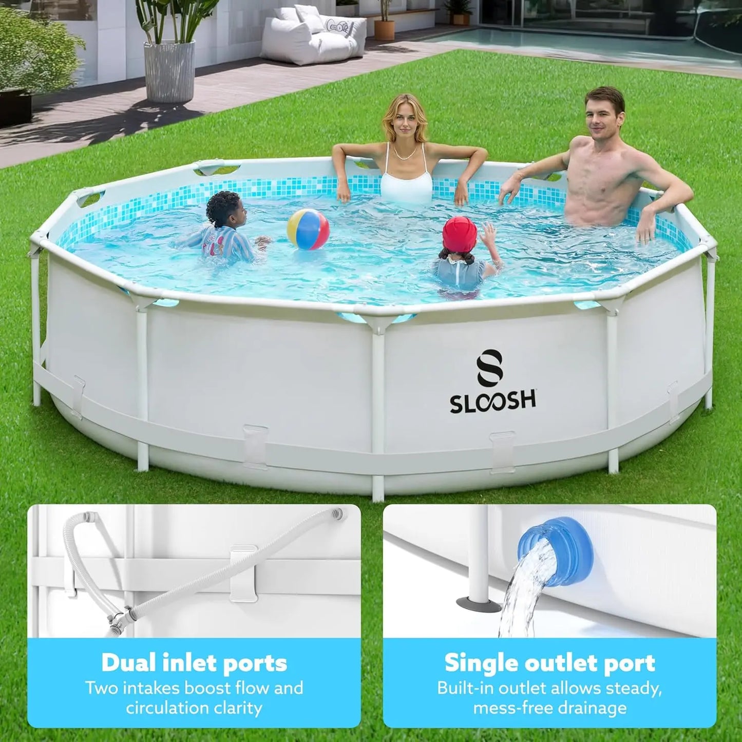 Round Above Ground Pool - 10ft x 30inch Outdoor Round Frame Above Ground Swimming Pool Set Kiddie Pool for Kids Adults