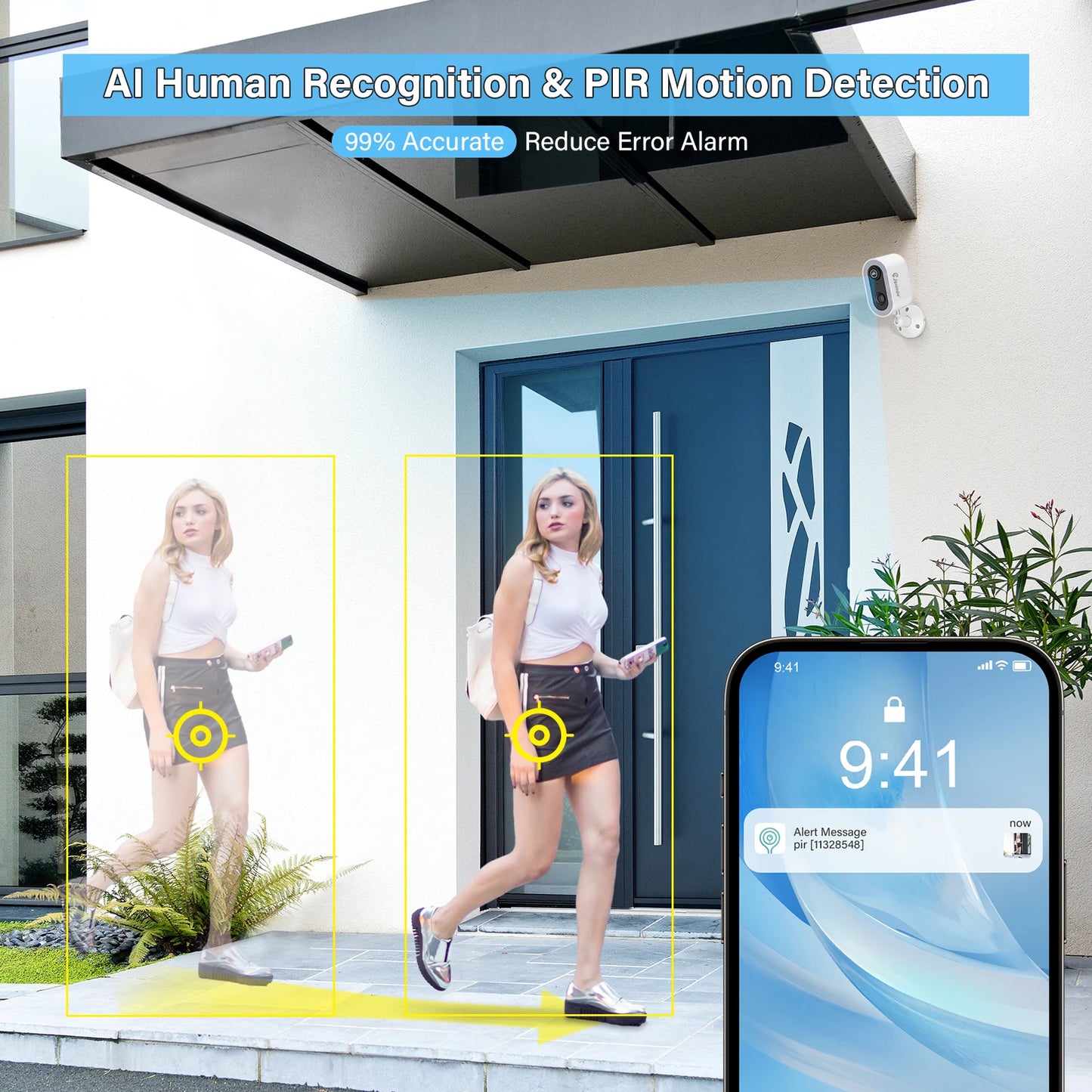 Jennov 3MP Security Camera Wireless WiFi Camera Battery Powered with Color Night Vision Two-Way Talk for Outdoor Home Camera