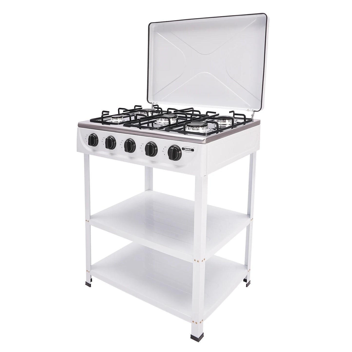 4/5 Burners Independent Control Natural Gas Stove Removable Propane Gas Stove with Cover for Outdoor Camping Travel Black/White