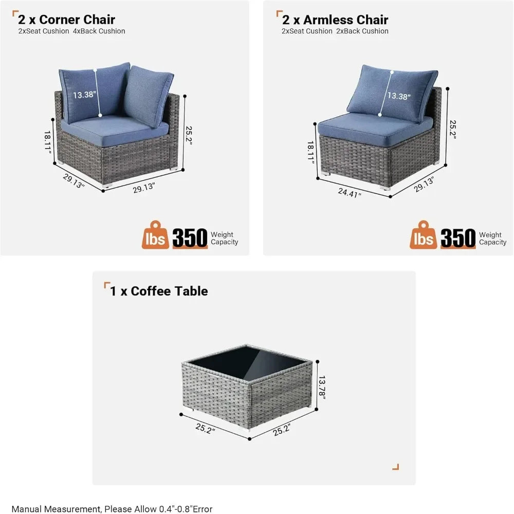 Outdoor 7 Piece Set with Coffee Table,Sectional Patio Furniture Set with All-Weather Wicker Sofa,Modern Outside Couch