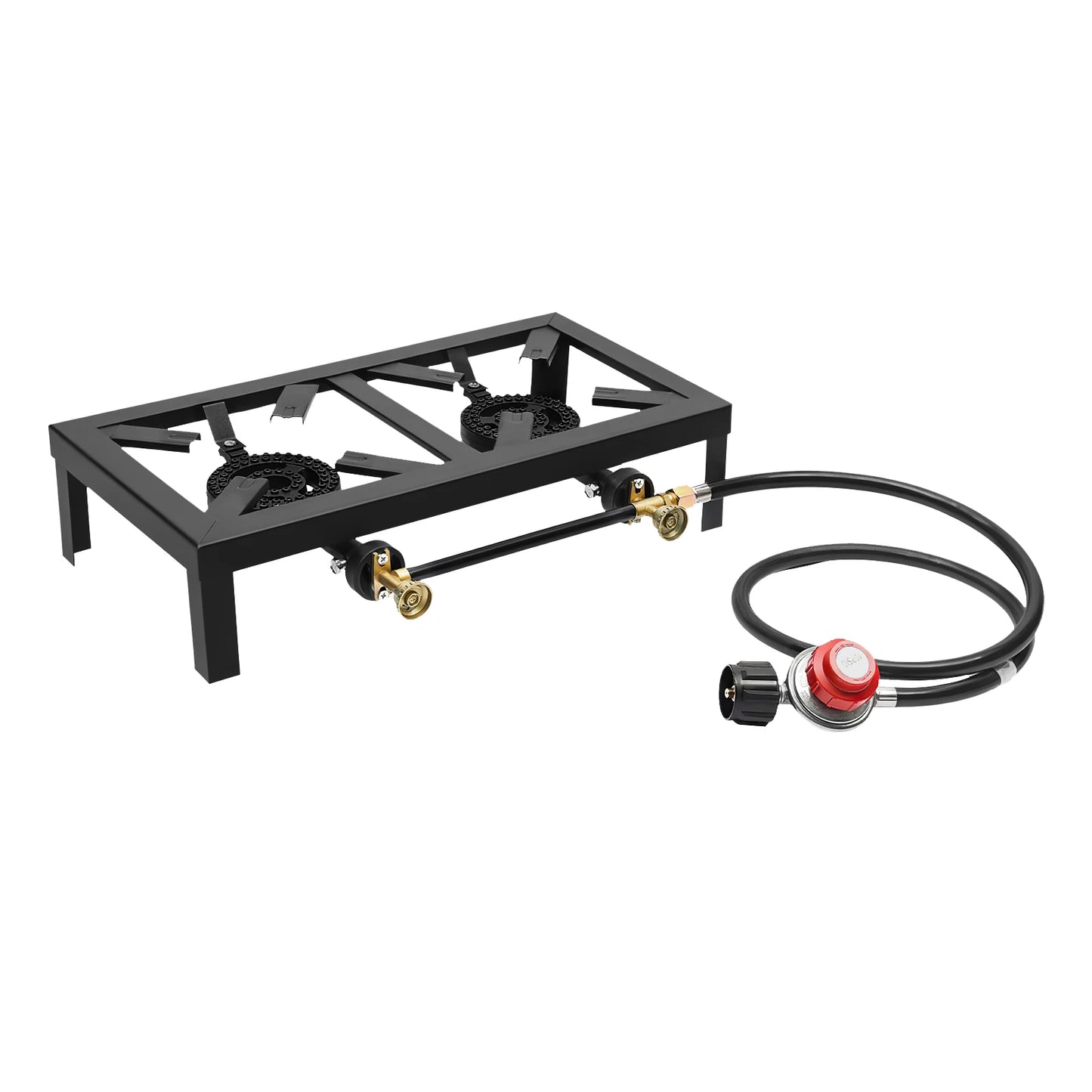 Portable Double Burner Outdoor Gas Stove Propane Cooker with Adjustable 0-10Psi Regulator Hose for Patio Camping, BBQ, Home