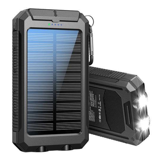 10000mAh Solar Charging Power Bank,Dual USB & Type C Output Port Multicharger Power Bank with Flashlight and Compass