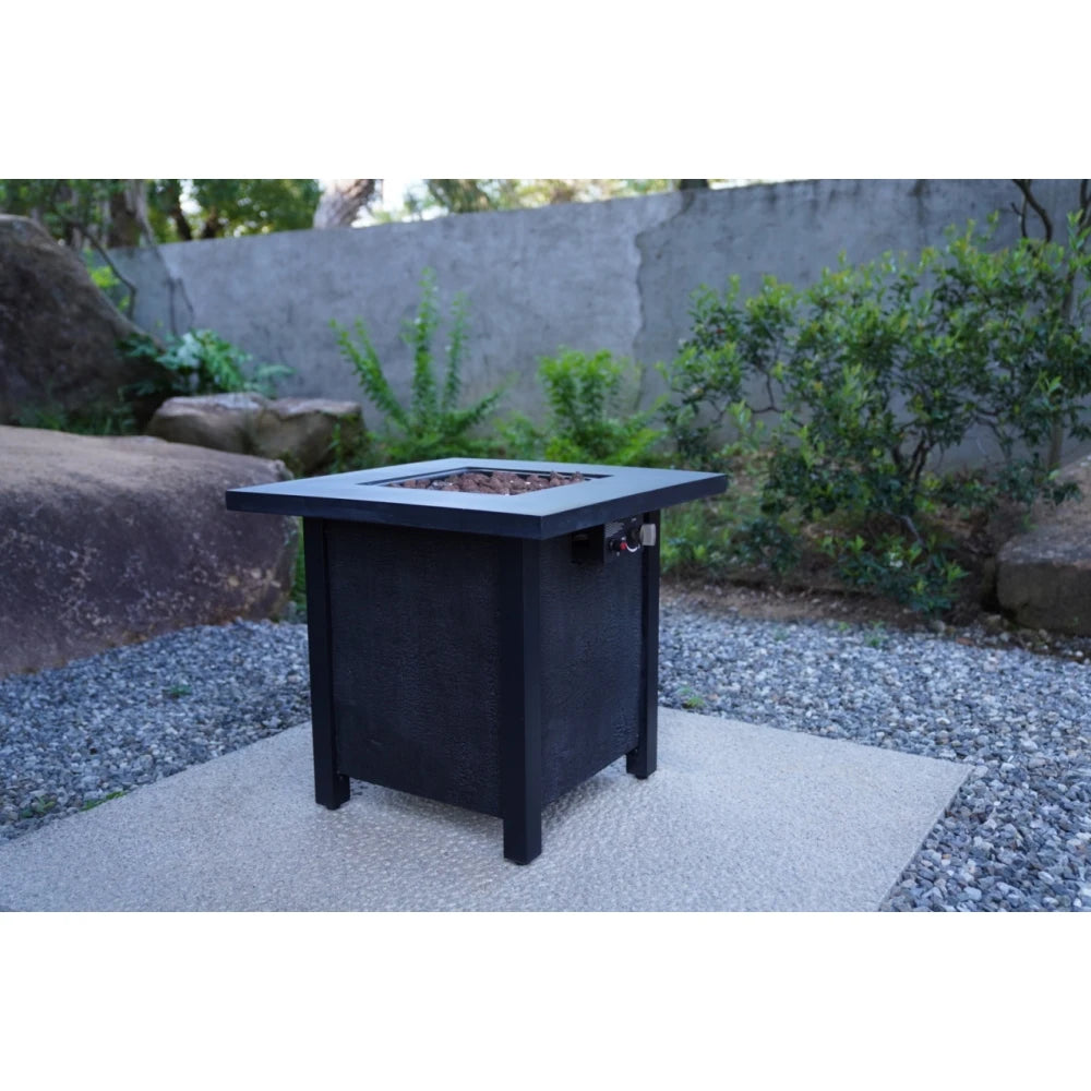 25"H Outdoor Patio Propane Fire Pit Table -50k BTU, High-temp Carving, Eco-material, Rattan Weave Grain Effect
