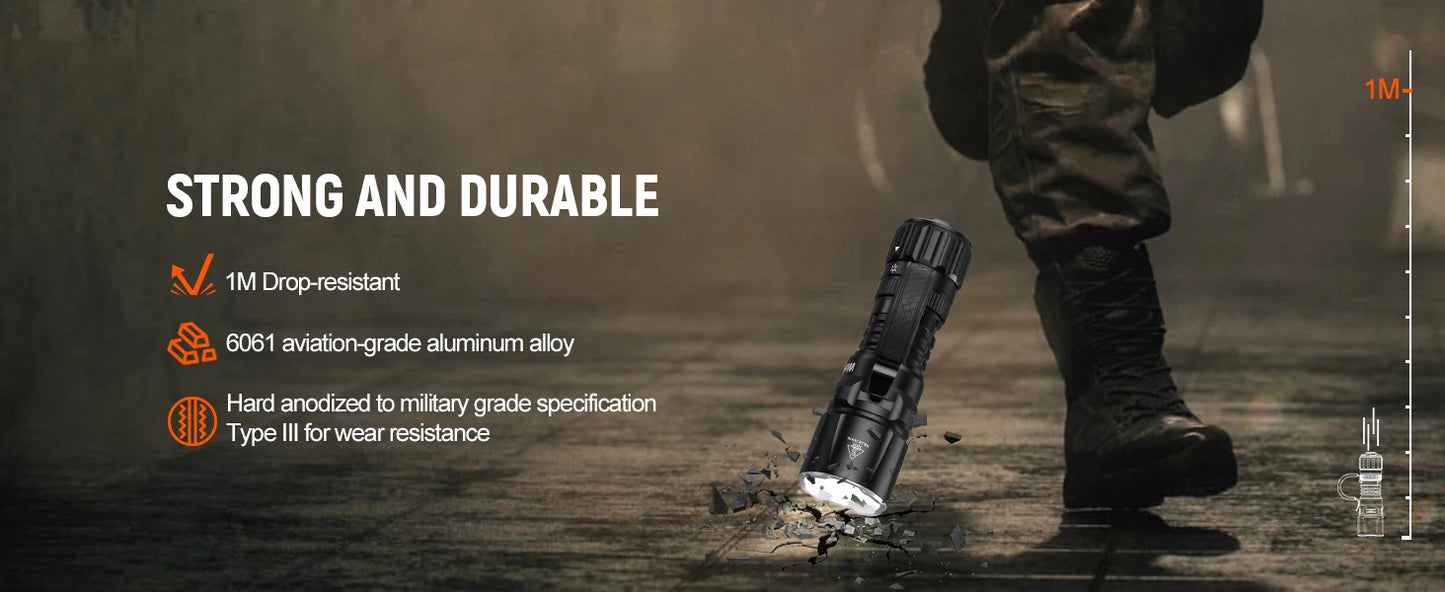 Wurkkos TD07 18350 Tactical Flashlight 1300LM 479M Long Throw IP68 Waterproof Dual Switch & Ring Handle for Police/Daily Use