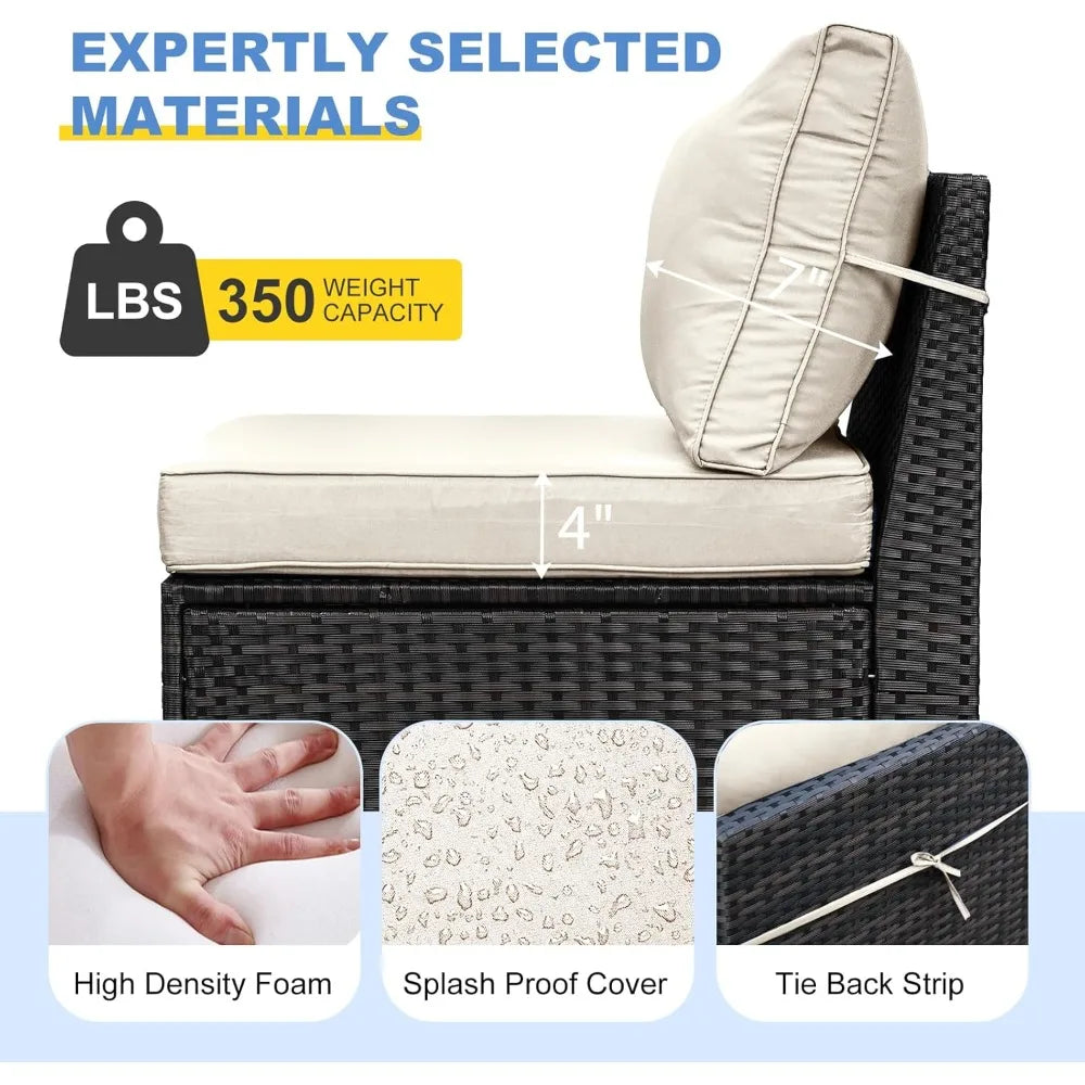 5 Pieces Outdoor Patio Furniture Set, Wicker Conversation Sets with Tea Table, Rattan Patio Sofa with Thick Cushions for Garden,