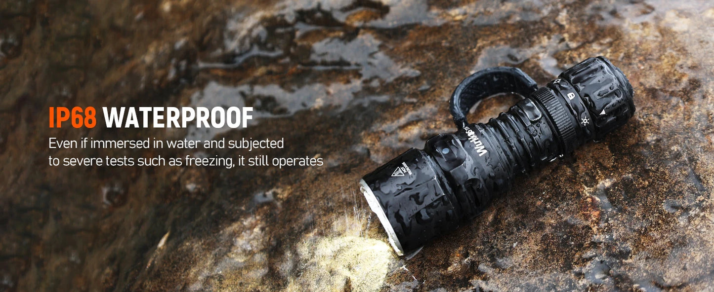 Wurkkos TD07 18350 Tactical Flashlight 1300LM 479M Long Throw IP68 Waterproof Dual Switch & Ring Handle for Police/Daily Use