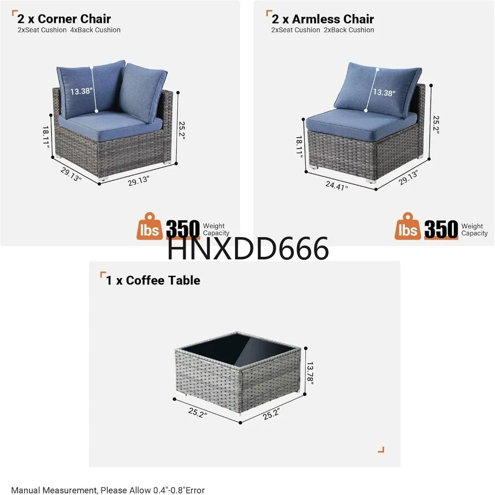 Outdoor 7 Piece Set with Coffee Table,Sectional Patio Furniture Set with All-Weather Wicker Sofa,Modern Outside Couch