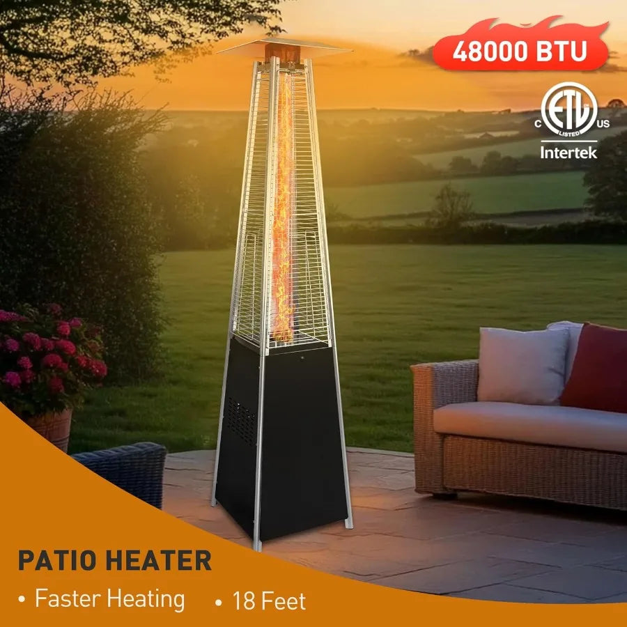 48000 BTU Propane Patio Heater with Detachable Wheels and Protective Cover for Outdoor Use in Gardens Patios and Terraces Effic