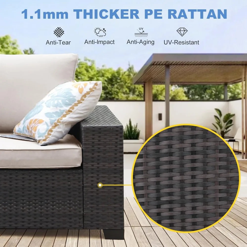 5 Pieces Outdoor Patio Furniture Set, Wicker Conversation Sets with Tea Table, Rattan Patio Sofa with Thick Cushions for Garden,