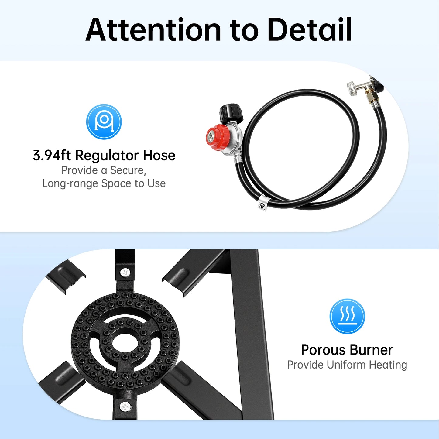 Portable Double Burner Outdoor Gas Stove Propane Cooker with Adjustable 0-10Psi Regulator Hose for Patio Camping, BBQ, Home