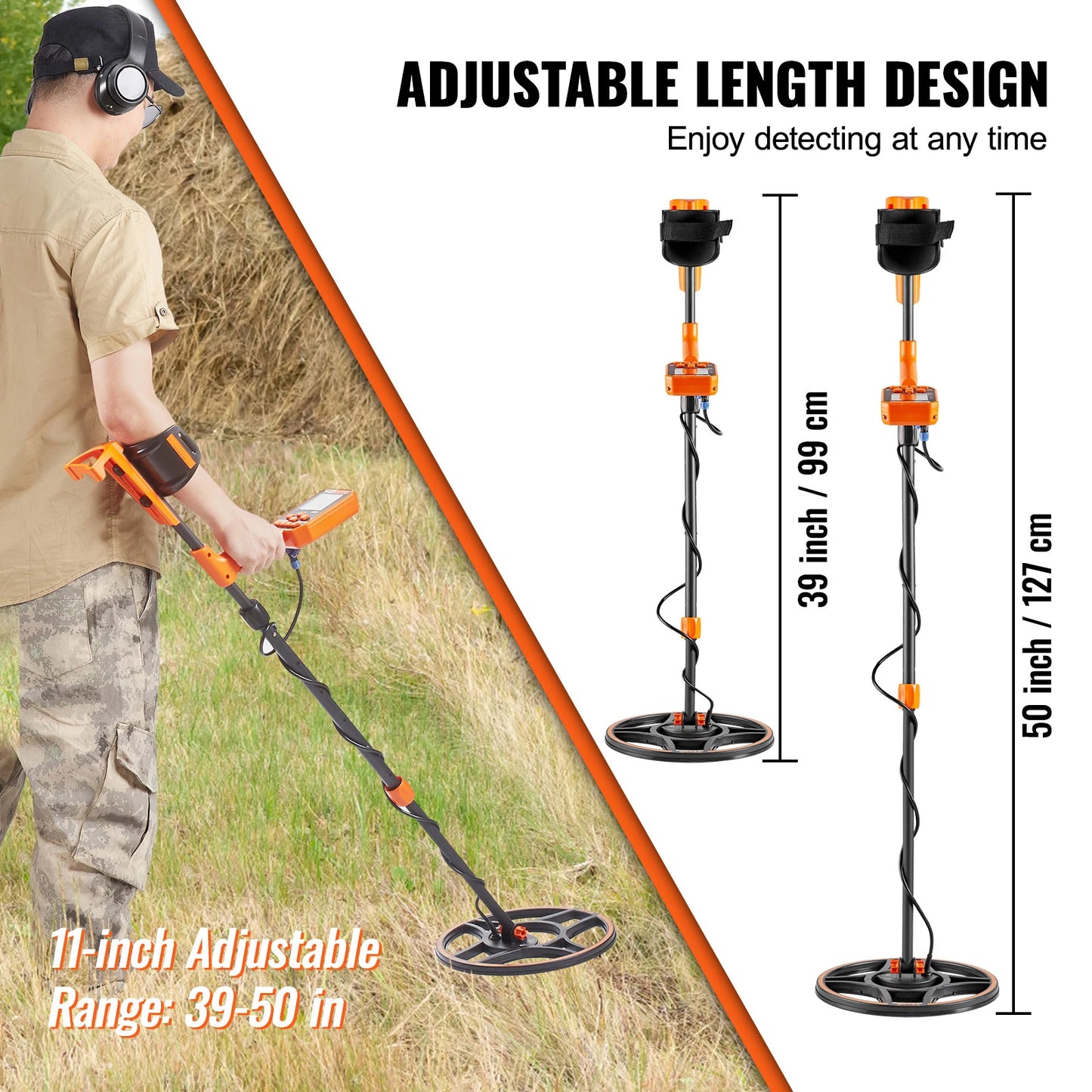 SucceBuy Professional Rechargeable Metal Detector 12" IP68 Waterproof Coil 39-50 in Adjustable + LCD 7Modes for Treasure Hunting