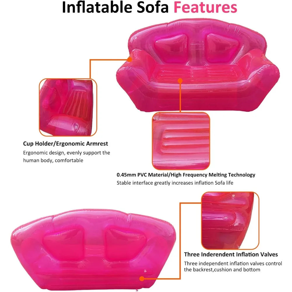inflatable clear pink double person sofa blow up chairs portable camping yard couchs air sofa inflatable patio furniture