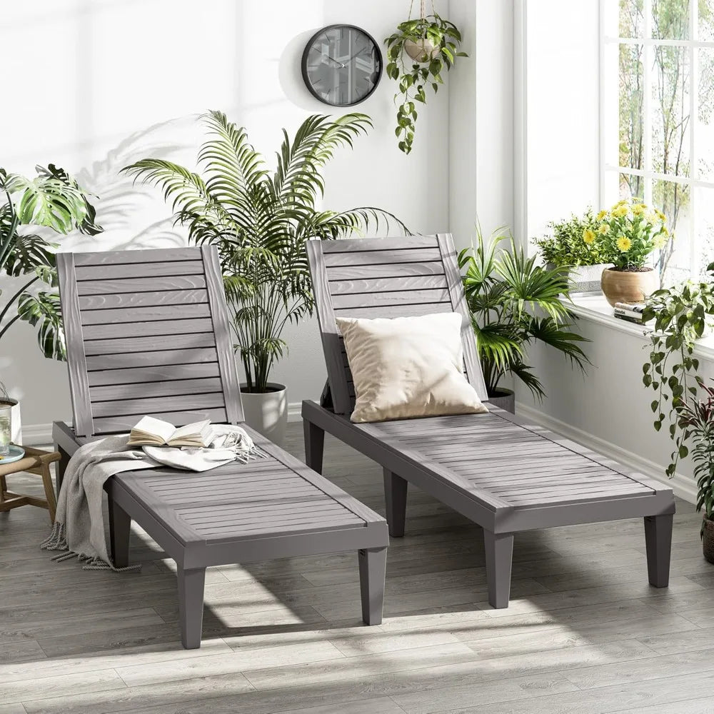 Chaise Lounge Set of 2, Lightweight Patio Chairs, Waterproof Sun Loungers Chair Outdoor, 5-Positions Adjustable Pool Lounge