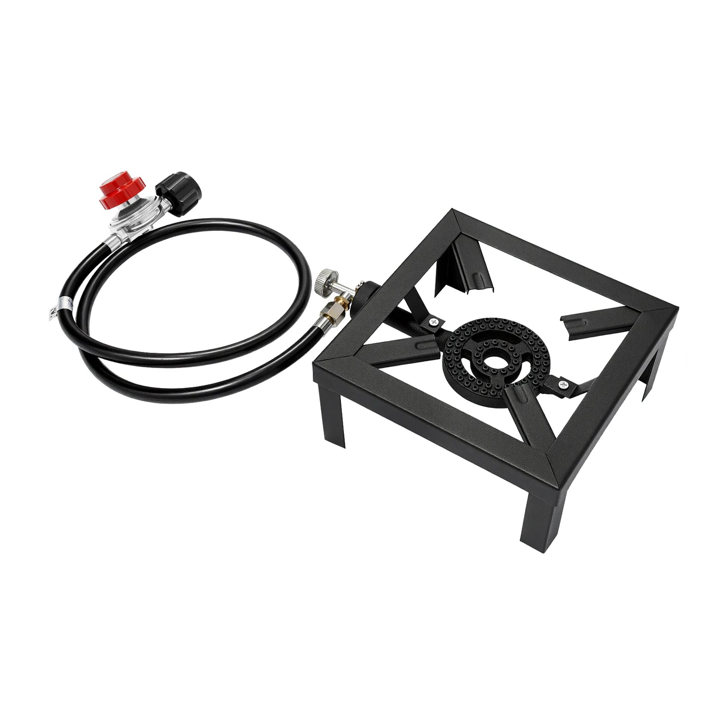 Portable Double Burner Outdoor Gas Stove Propane Cooker with Adjustable 0-10Psi Regulator Hose for Patio Camping, BBQ, Home