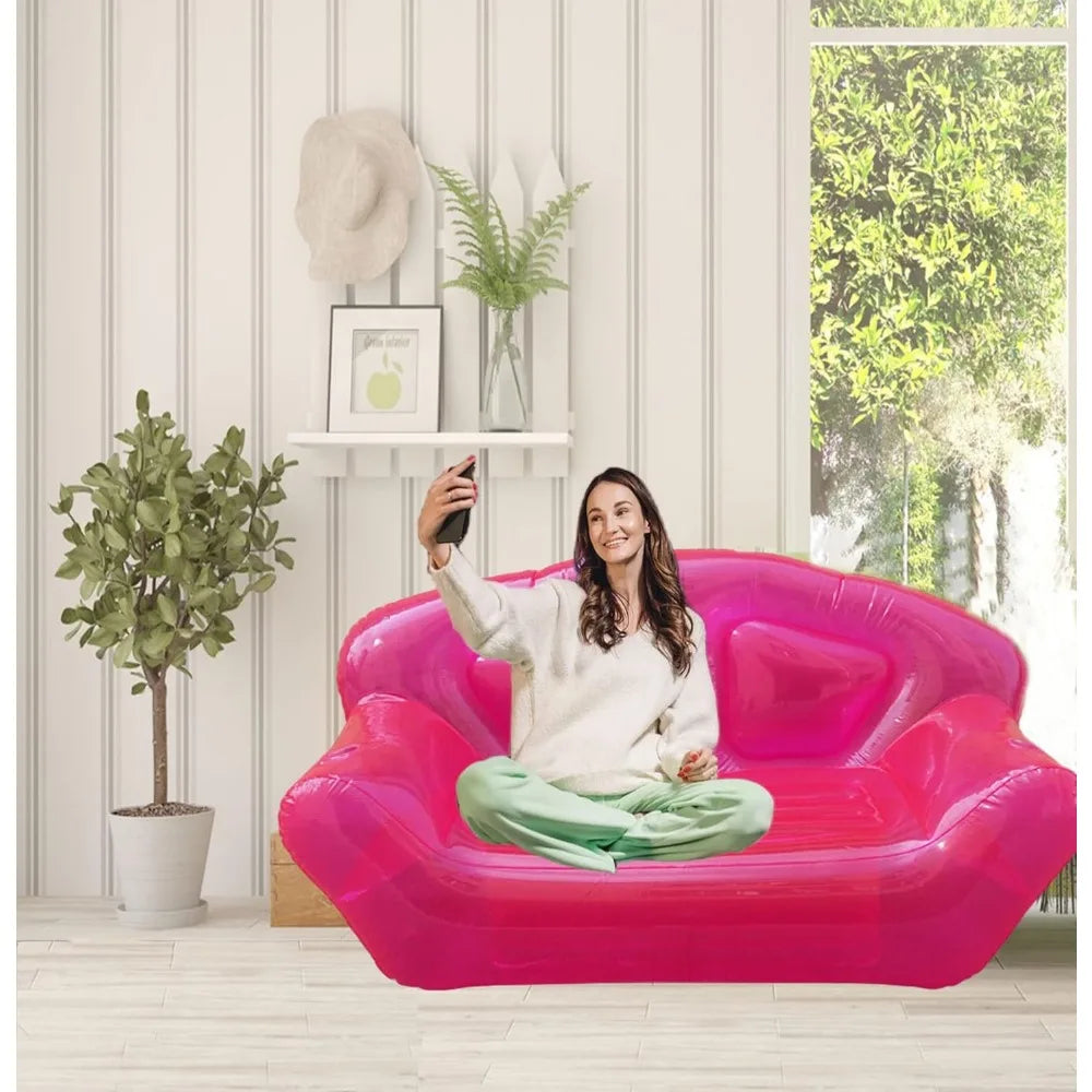 inflatable clear pink double person sofa blow up chairs portable camping yard couchs air sofa inflatable patio furniture